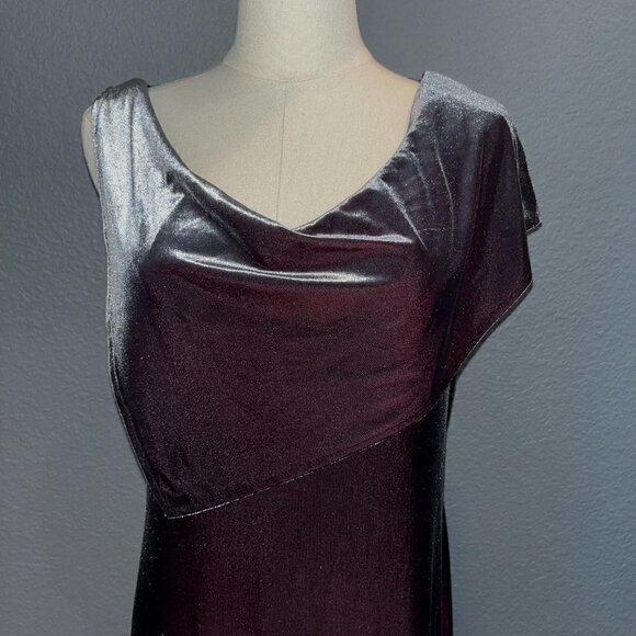 90's CACHET Shimmery Iridescent Asymmetrical Maxi Dress Formal Gown EUC Size 10 - Picture 2 of 11